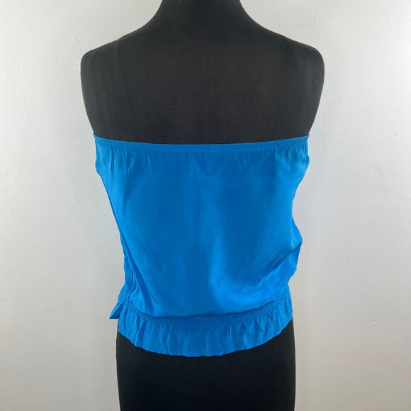 Eight Sixty Blue Top Silk Off the Shoulder Ruffle Hem Halter Size X-Small XS - Picture 6 of 8